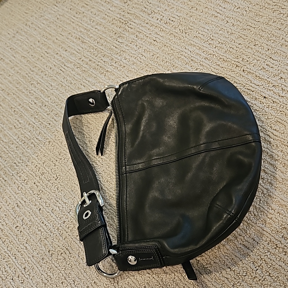 Small Black Coach Shoulder Bag with Silver Buckle
